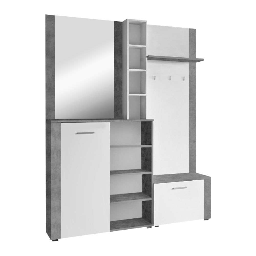 Set pentru anticameră CORTINA, alb/beton, 150x32x190 cm Kondela