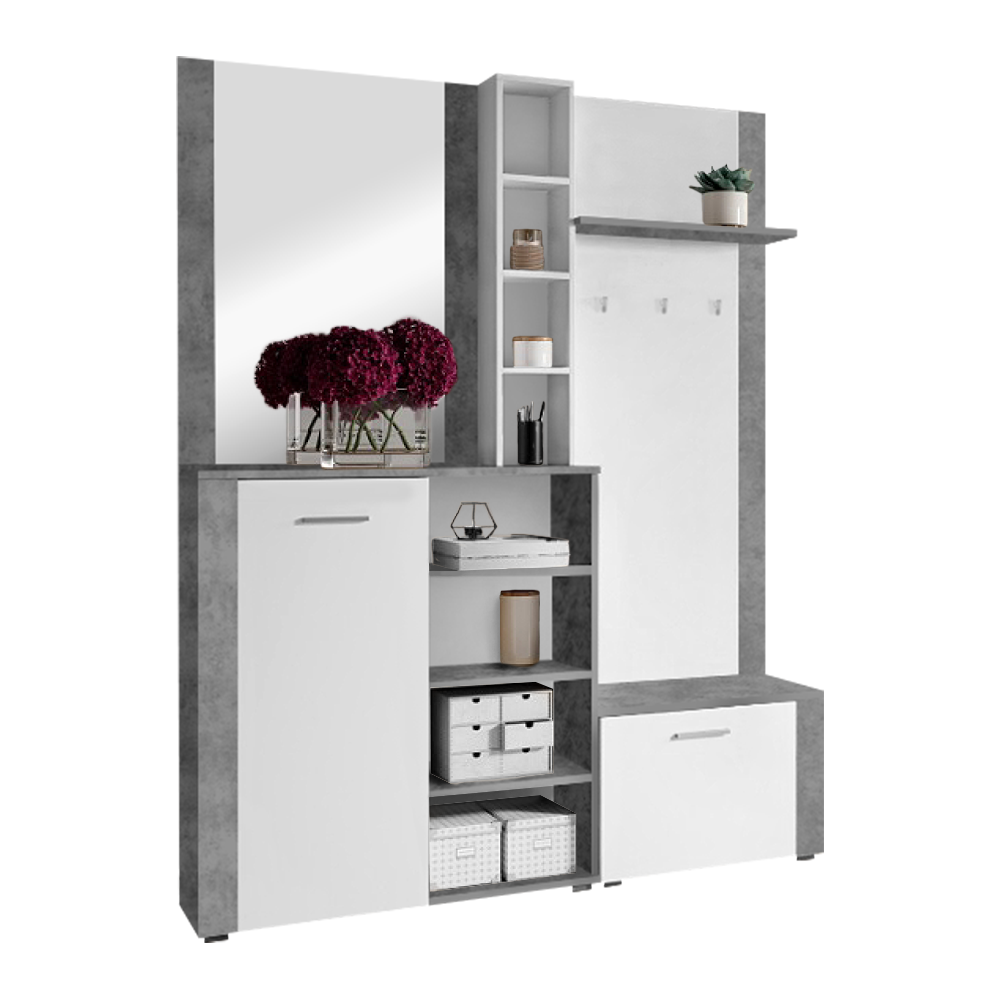 Set pentru anticameră CORTINA, alb/beton, 150x32x190 cm Kondela
