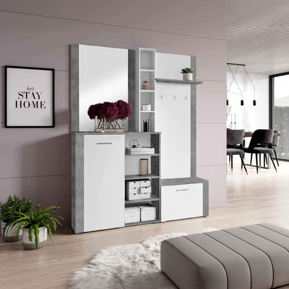 Set pentru anticameră CORTINA, alb/beton, 150x32x190 cm Kondela