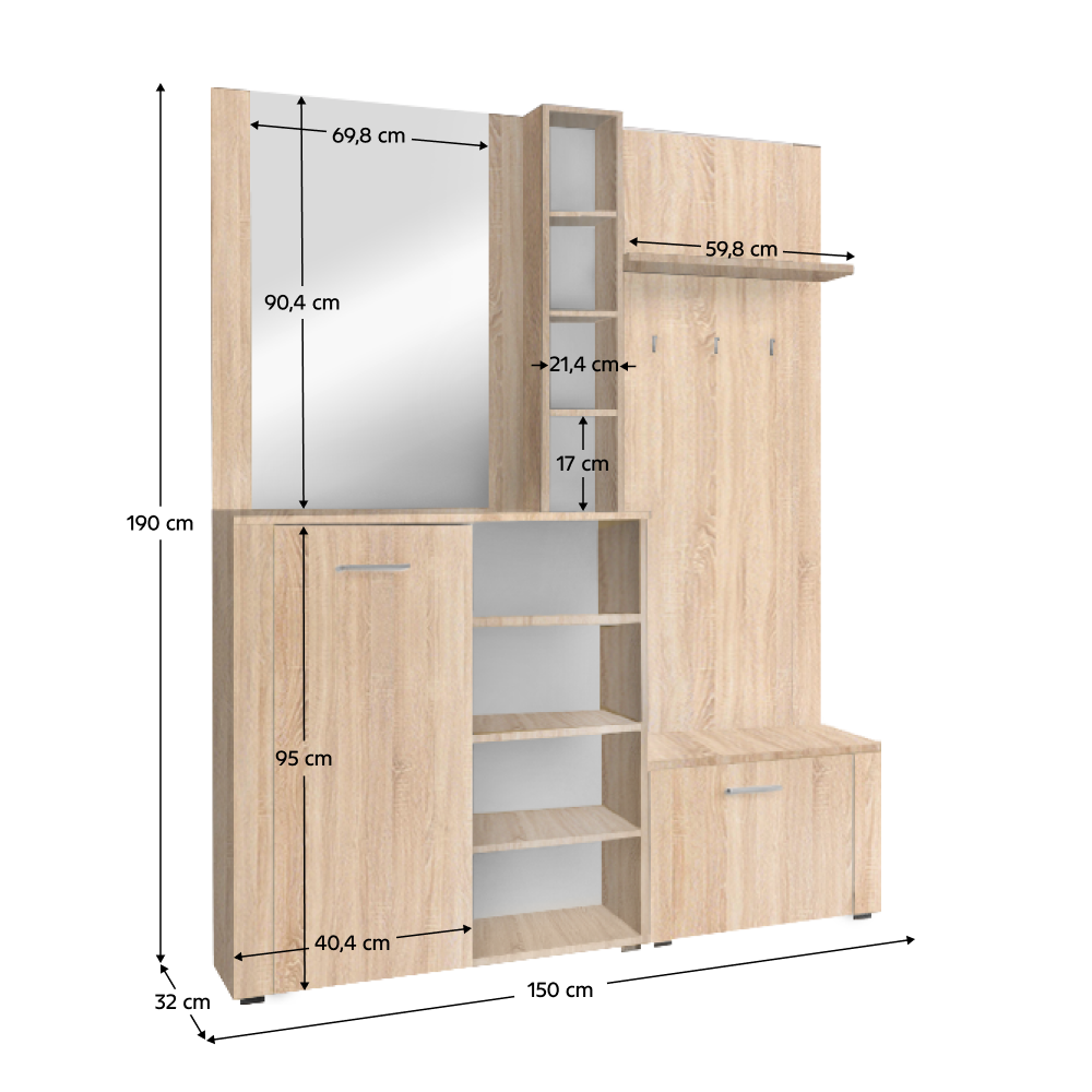 Set pentru anticameră CORTINA, stejar sonoma, 150x32x190 cm Kondela
