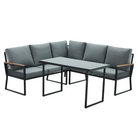 Set Grădină Modular FARLY 4 Piese | Canapea Colț + Masă | Metal, Lemn Salcâm, Sticlă Kondela