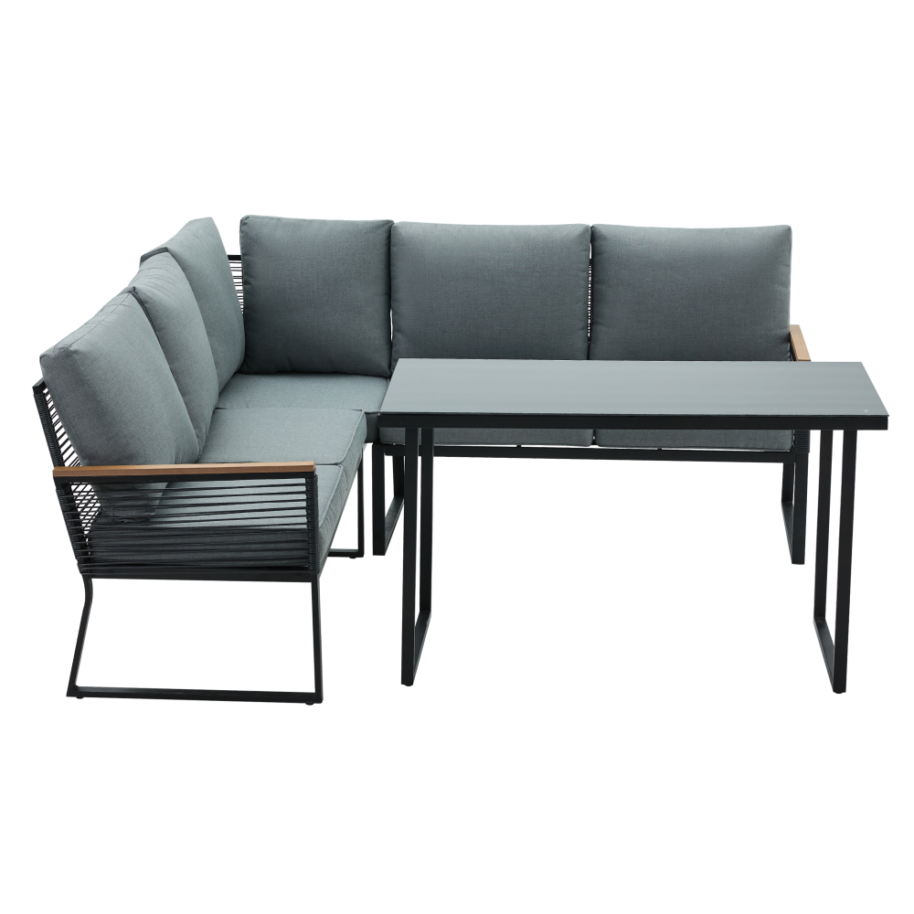 Set Grădină Modular FARLY 4 Piese | Canapea Colț + Masă | Metal, Lemn Salcâm, Sticlă Kondela