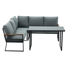 Set Grădină Modular FARLY 4 Piese | Canapea Colț + Masă | Metal, Lemn Salcâm, Sticlă Kondela