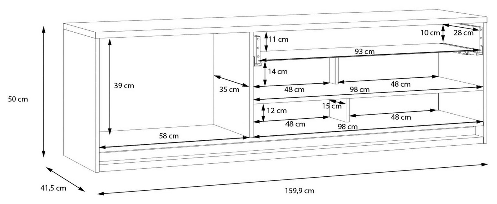 Comodă TV Attention cu iluminare LED, alb/lemn, 160×50×41 cm Arboteca
