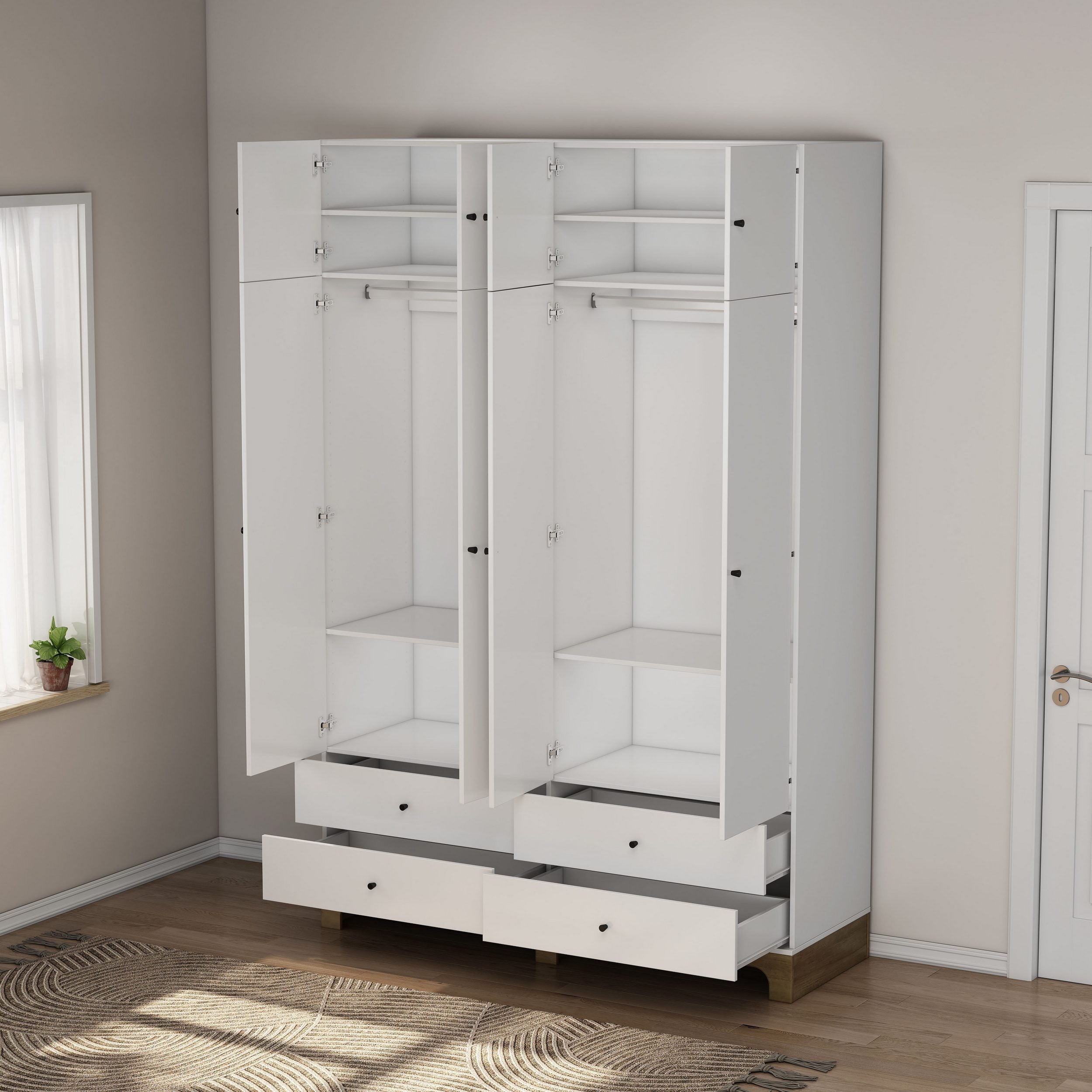 Garderobă OSLO, stil scandinav-boho, 8 uși, PAL FSC®, 160×52×240 cm Arboteca