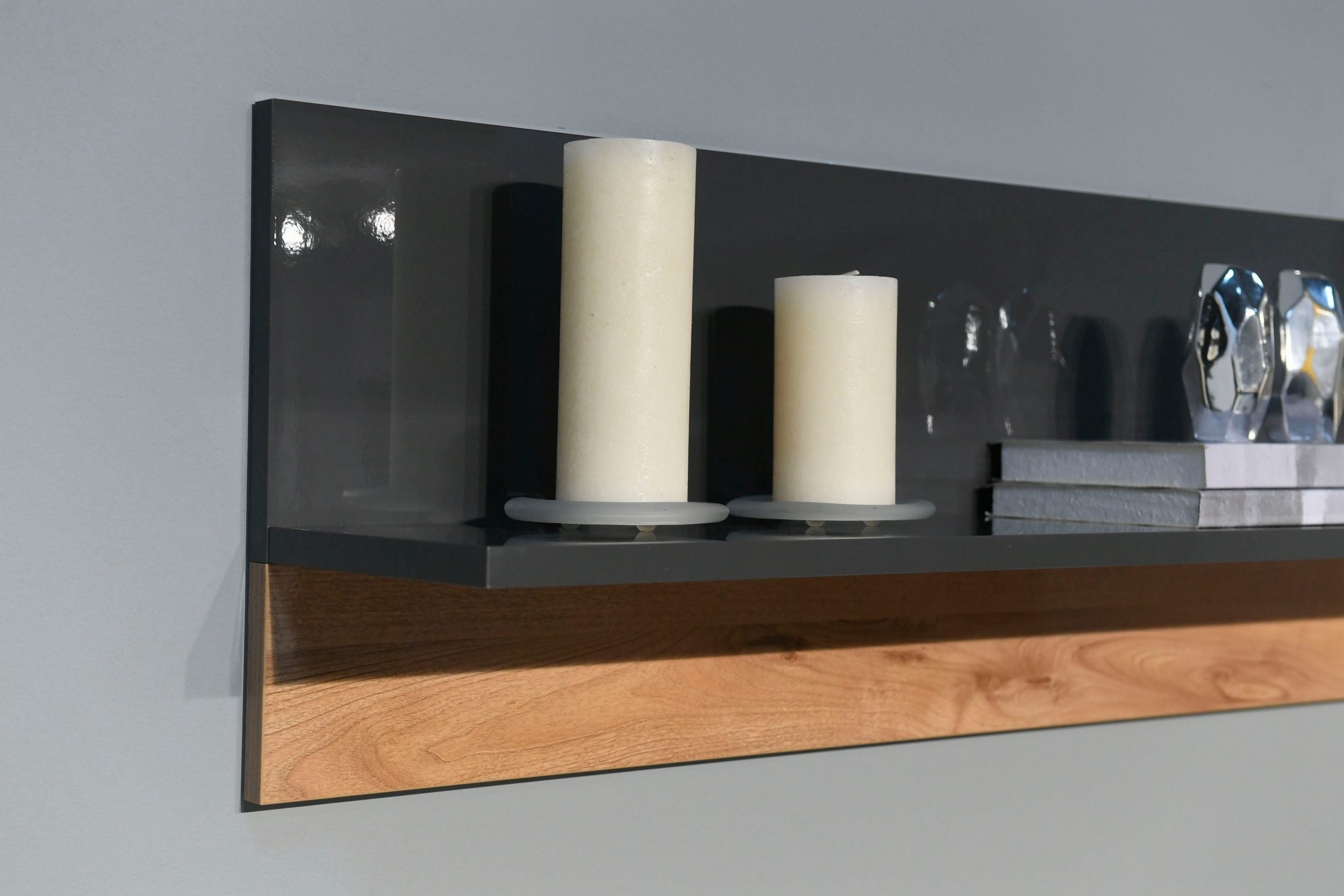 Polita de perete Onyx, Places of Style, antracit/nuc lucios, 128 cm Arboteca