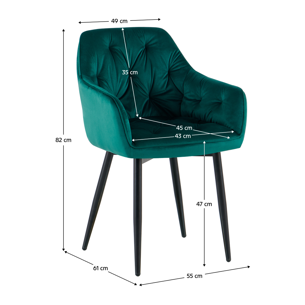 Scaun de design FOGGIA 2, țesătură Velvet verde, țesătură Velvet/metal, 55x61x82 cm Kondela