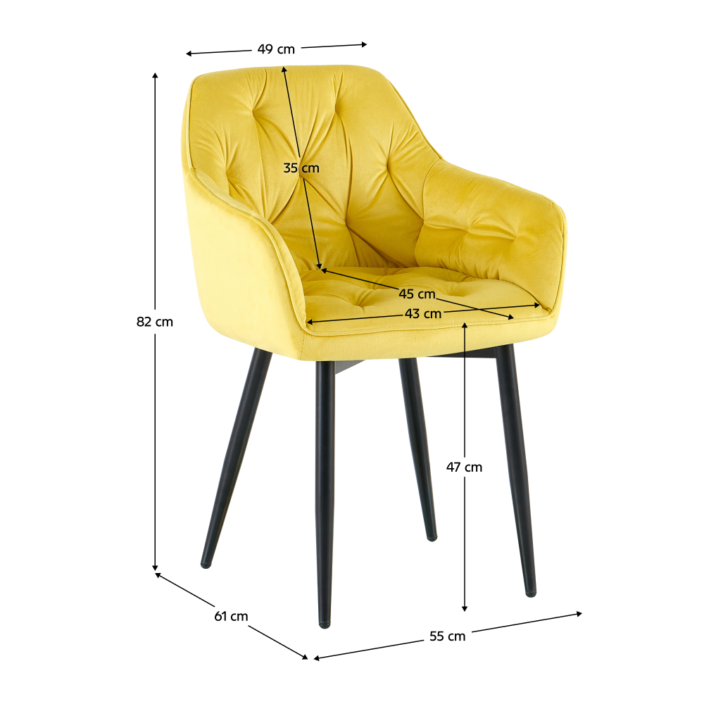 Scaun de design FOGGIA 2, țesătură Velvet galben, țesătură Velvet/metal, 55x61x82 cm Kondela