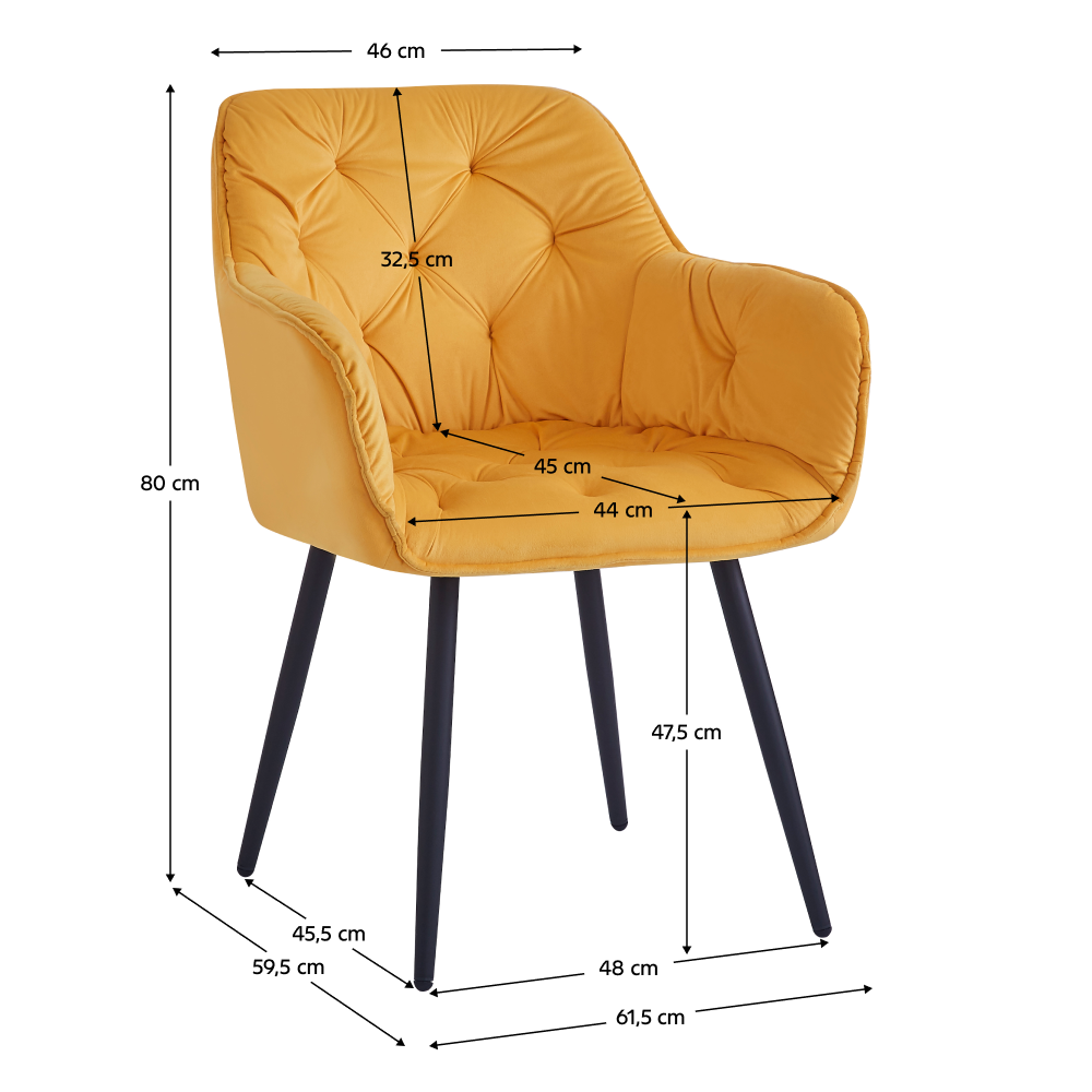 Scaun de design FOGGIA, țesătură Velvet galben, 61.5x59.5x80 cm Kondela