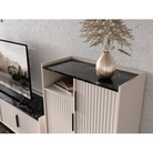 Comodă TV FRESIO, cașmir/marmură neagră, 2 uși și 2 sertare, 200 cm Kondela