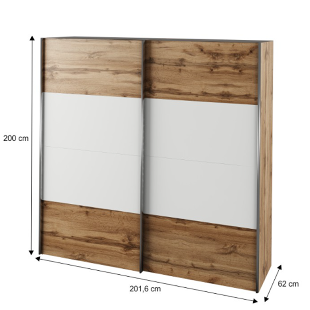 Dulap cu uși glisante GABRIELA NEW, stejar wotan/alb, 202x200 cm Kondela