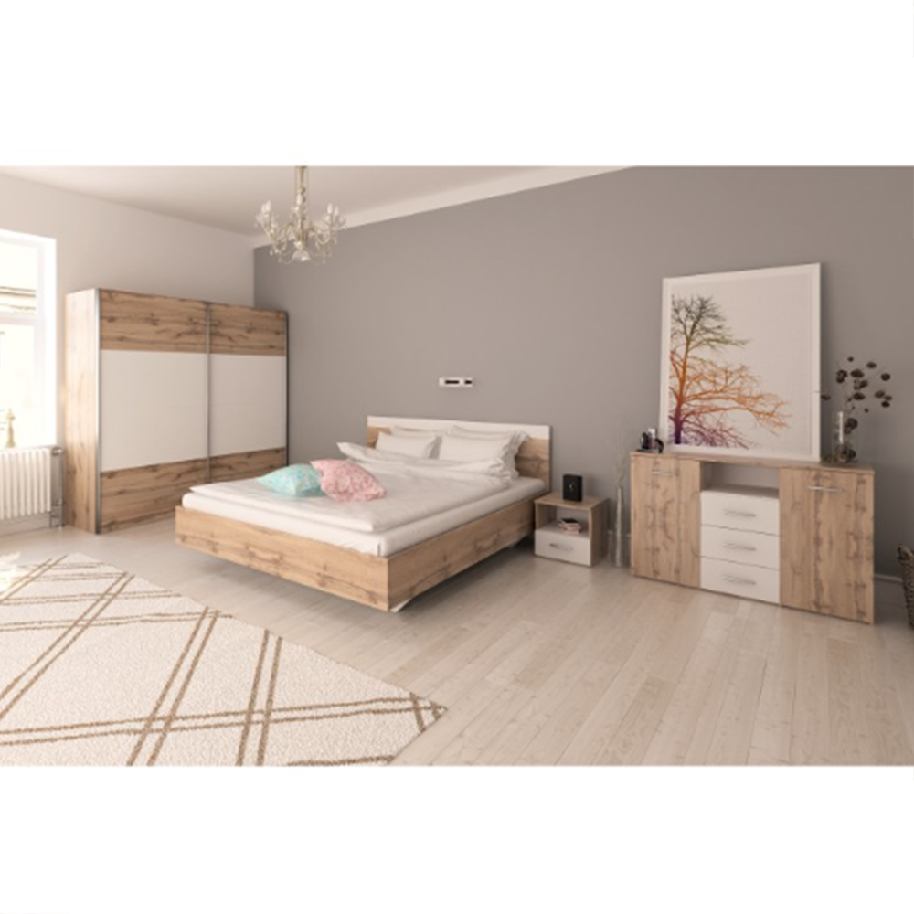 Dulap cu uși glisante GABRIELA NEW, stejar wotan/alb, 202x200 cm Kondela