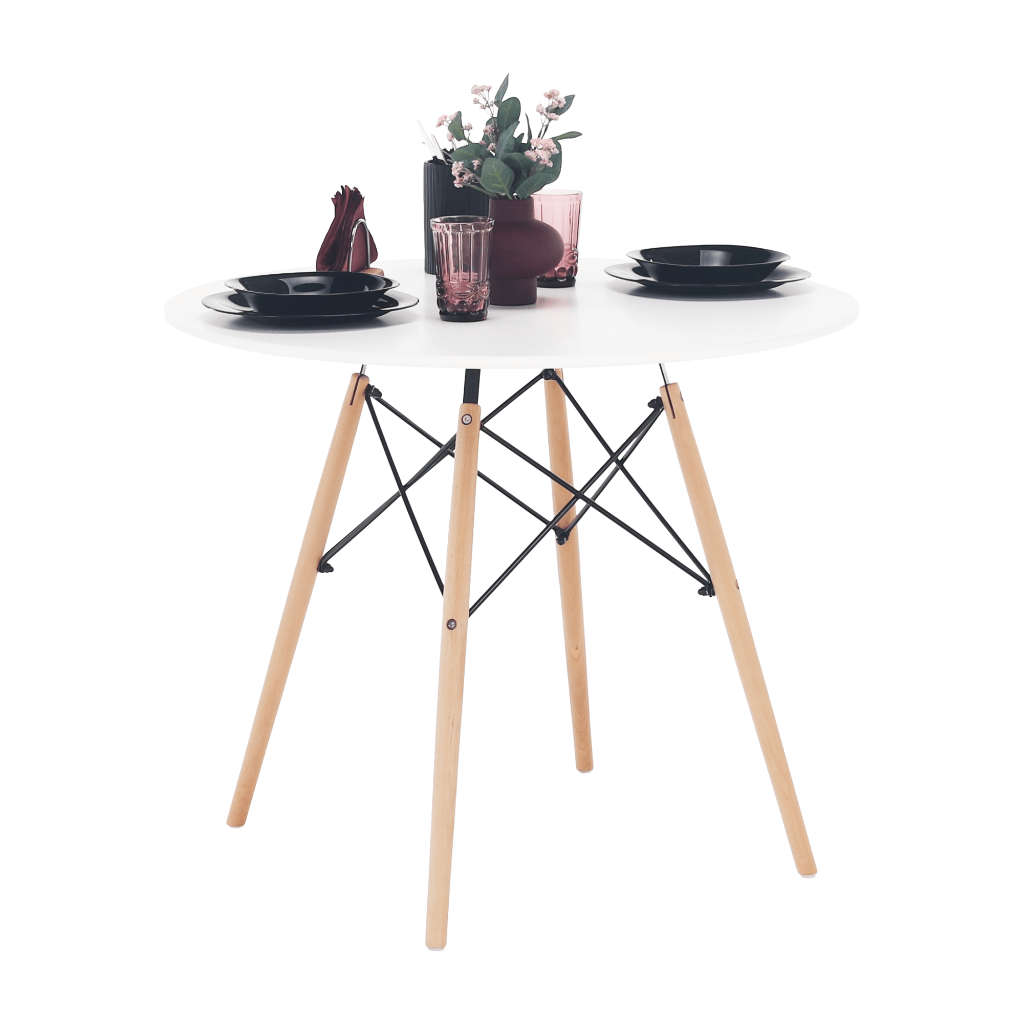 Masă de bucătărie SEGESTA 2 90, albă/fag, diametru 90 cm Kondela
