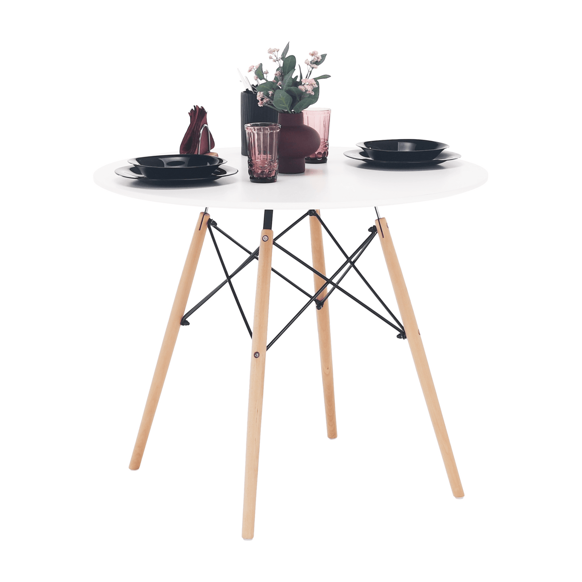 Masă de bucătărie, albă/fag, diametru 90 cm, GAMIN 2 NEW 90 Kondela