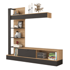 Mobilier de perete living, stejar Riviera / negru, GELUZA Kondela