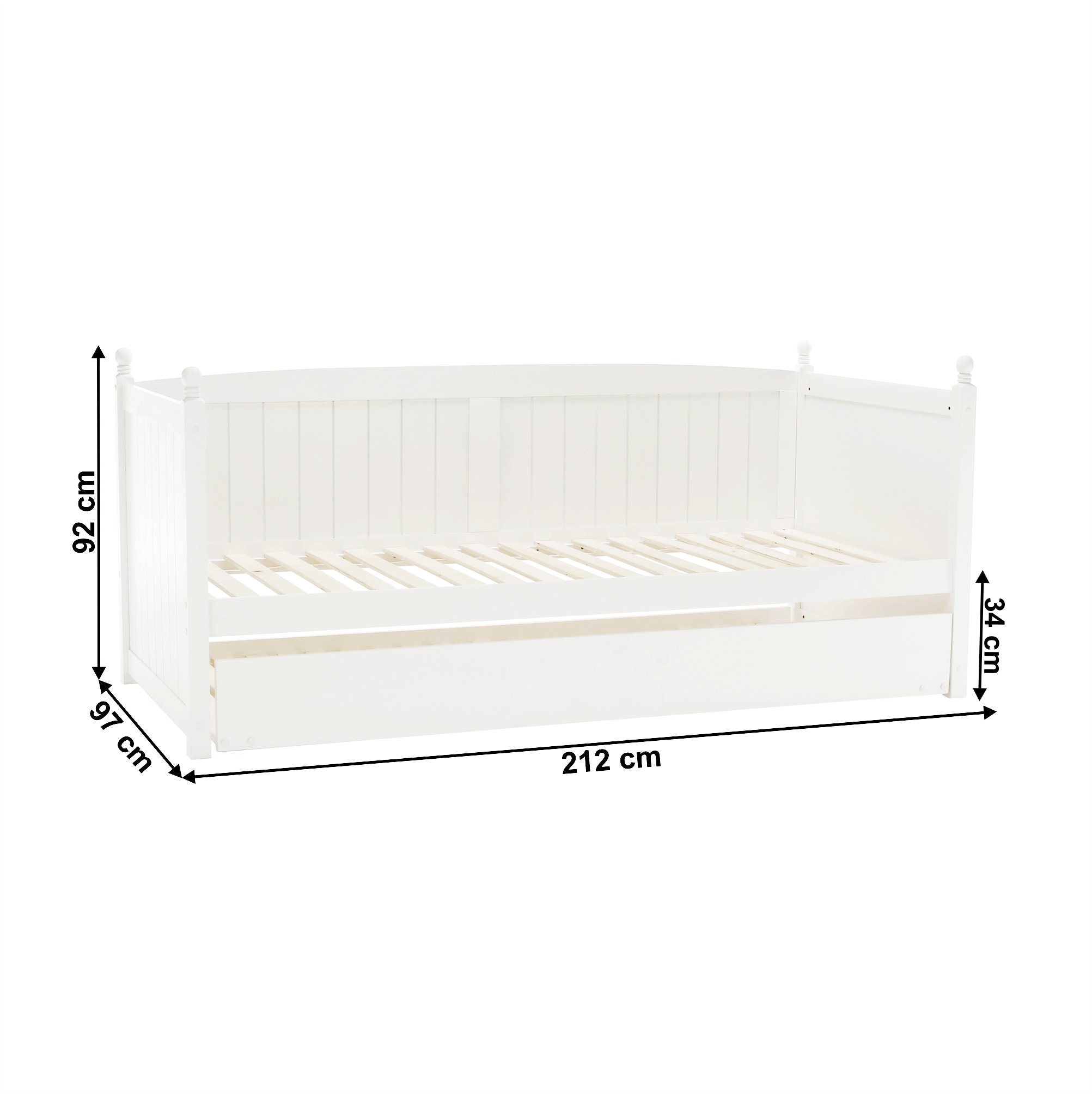 Pat cu pat suplimentar, lemn de pin, alb, 90x200, 212x97x92 cm Kondela