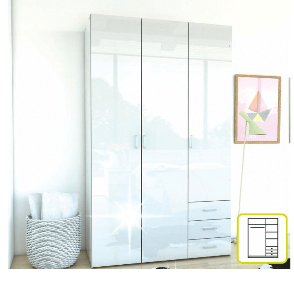 Dulap GUARDA, 3 uși, alb extra lucios, 115.8x49.5x200.4 cm Kondela
