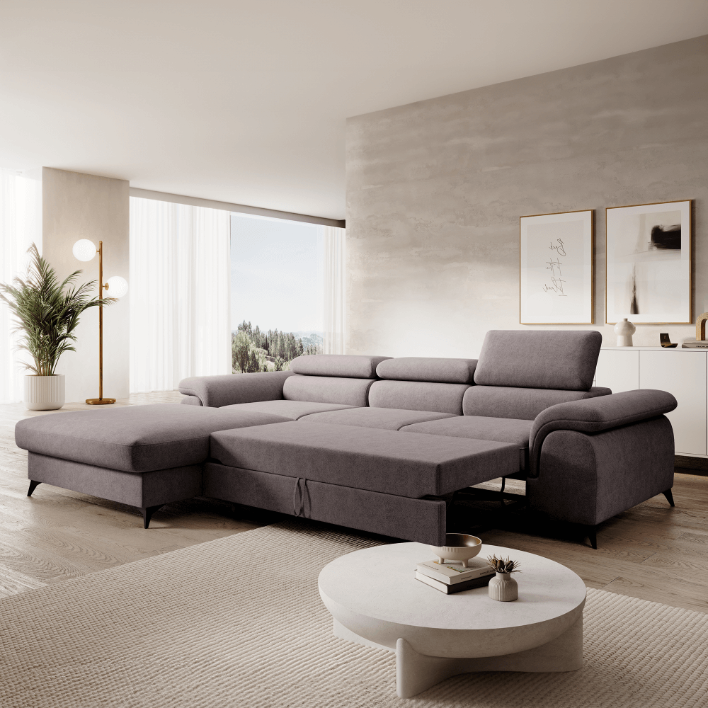 Canapea extensibilă PIRAN, maro, pe stânga, 275x205x75 cm Kondela