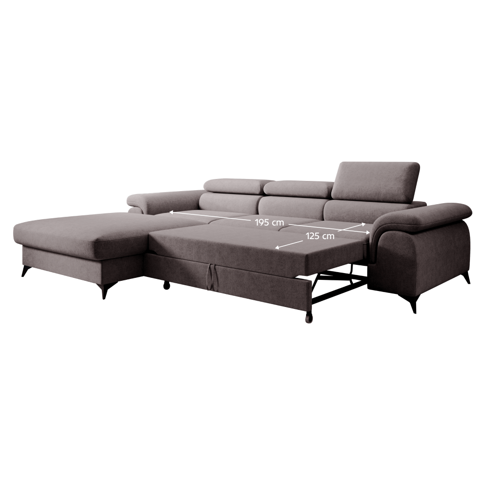Canapea extensibilă PIRAN, maro, pe stânga, 275x205x75 cm Kondela