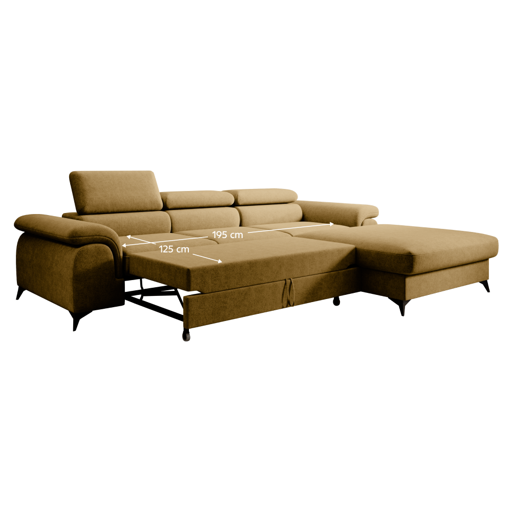Set canapea extensibilă PIRAN, culoarea muștarului, pe dreapta, 275x205x75 cm Kondela