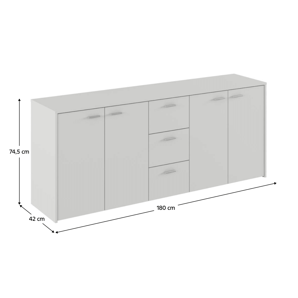 Comodă combinată HUGOS 180, albă, 4 uși și 3 sertare, 180 cm Kondela