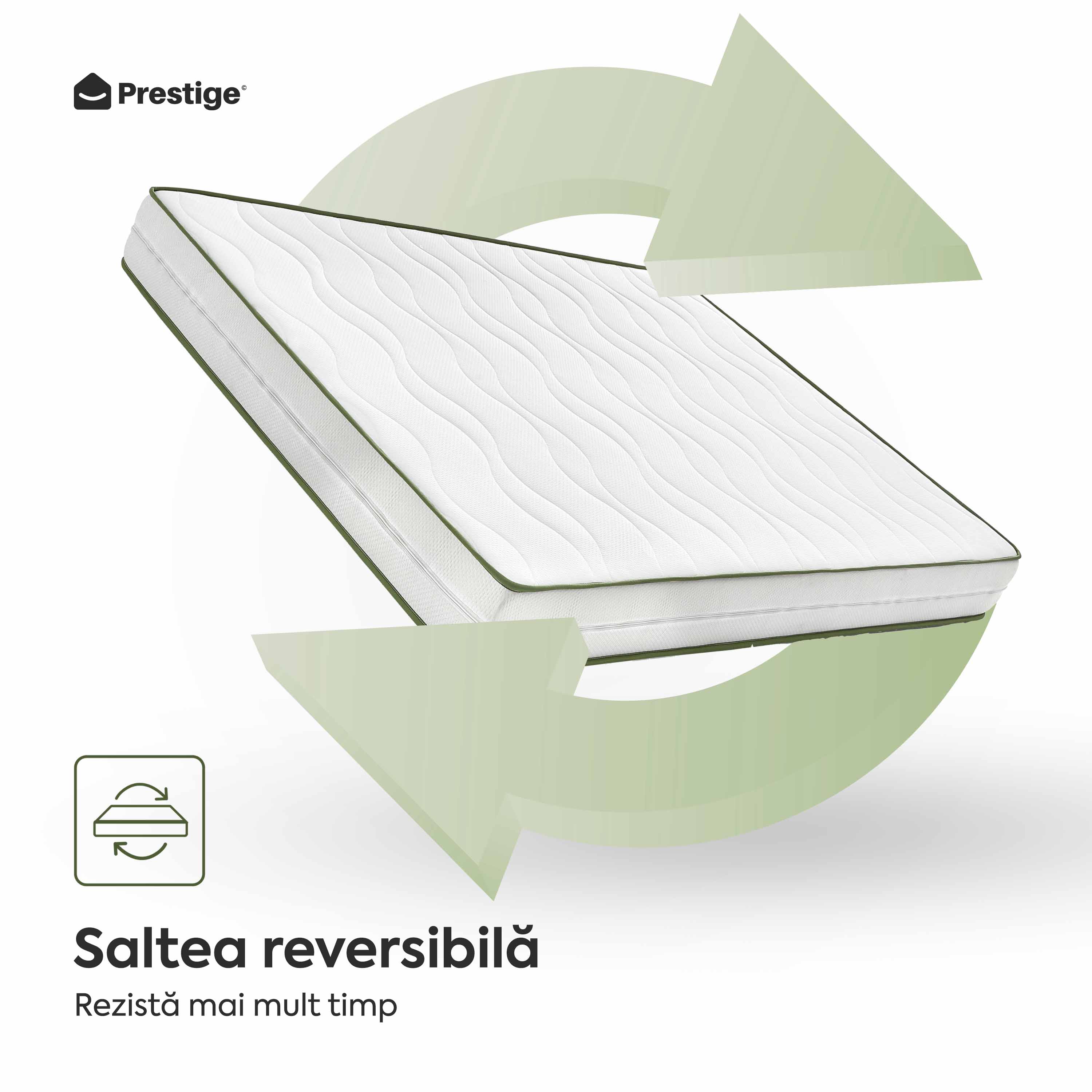 Saltea HYGENE THERAPY, spumă poliuretanică, reversibilă,  husă detașabilă cu fermoar, lavabilă, superortopedică, Grosime 22 cm - Prestige Home