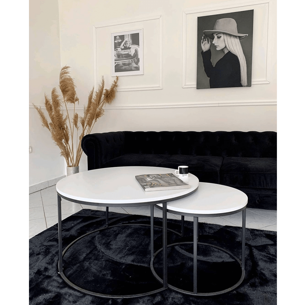 Set de două mese de cafea SONDRIO, alb/negru Kondela