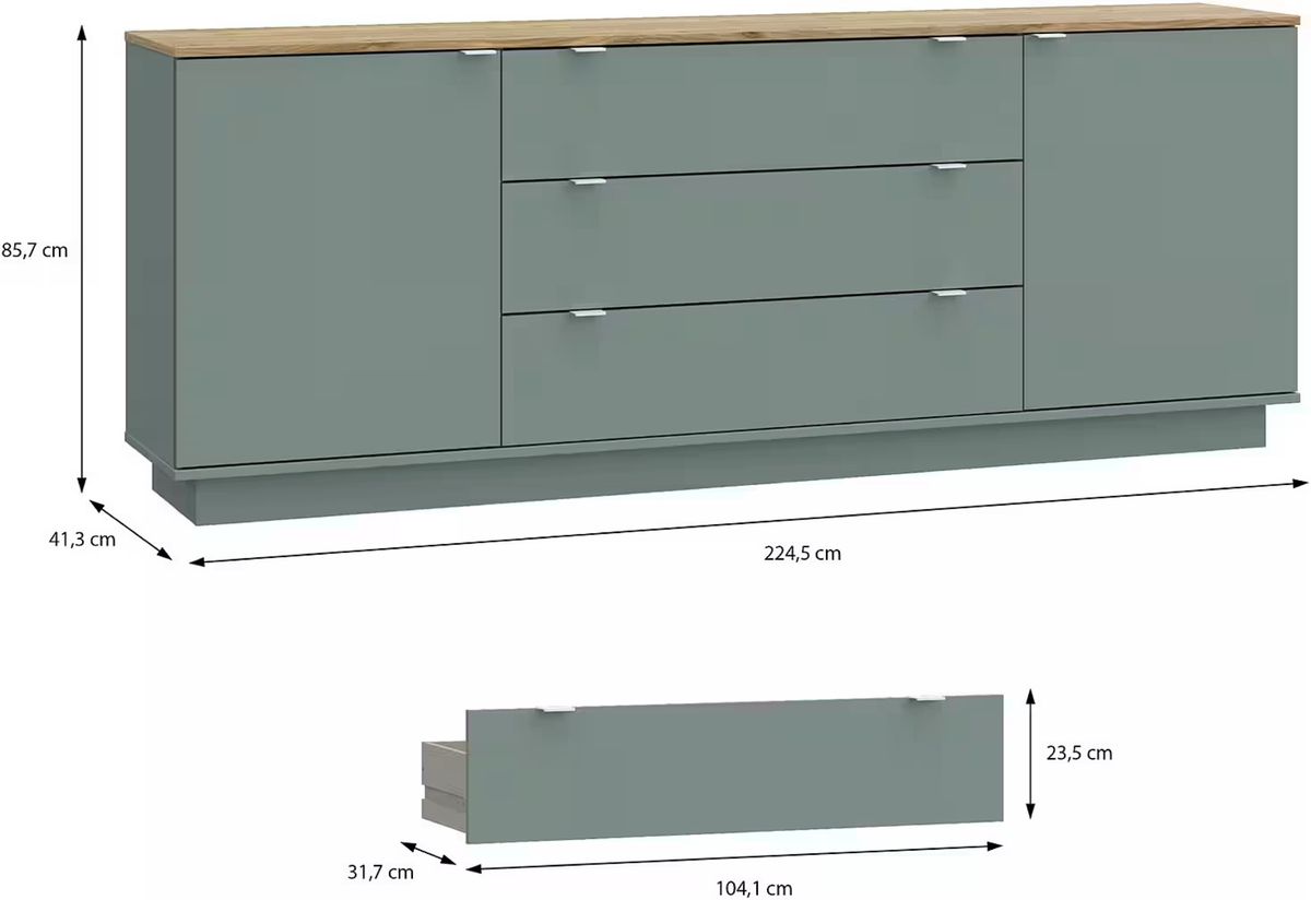 Comodă 224 cm – detaliu colț sertar