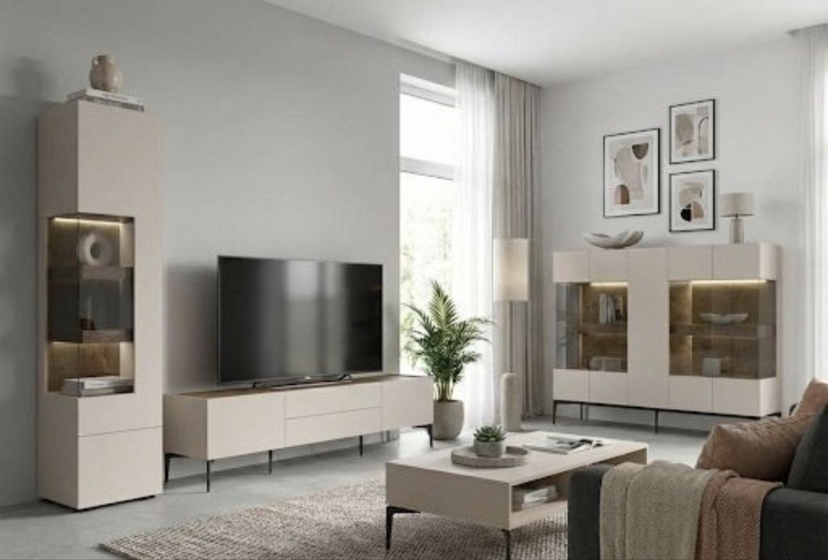Set living cu fronturi din MDF vopsit – comodă TV și două vitrine Arboteca
