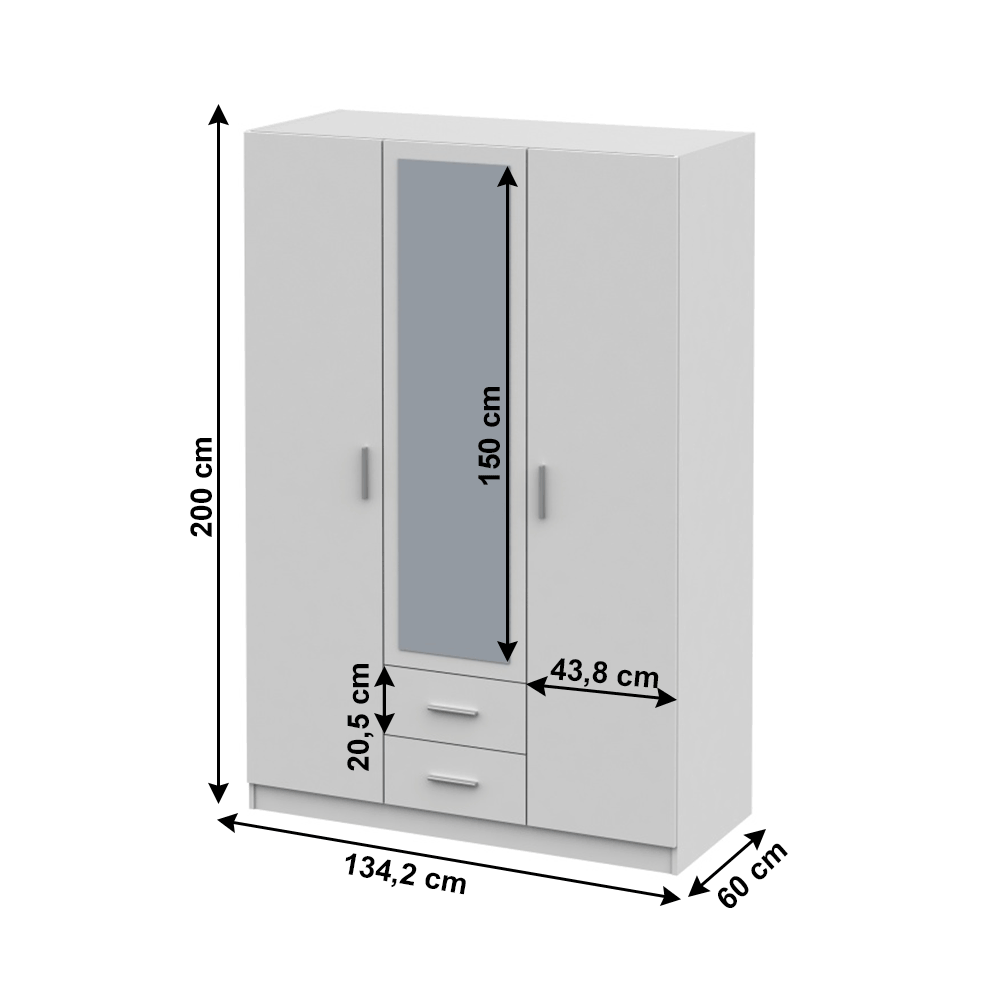 Dulap MENFI TIP 2, alb, 134.2x60x200 cm Kondela