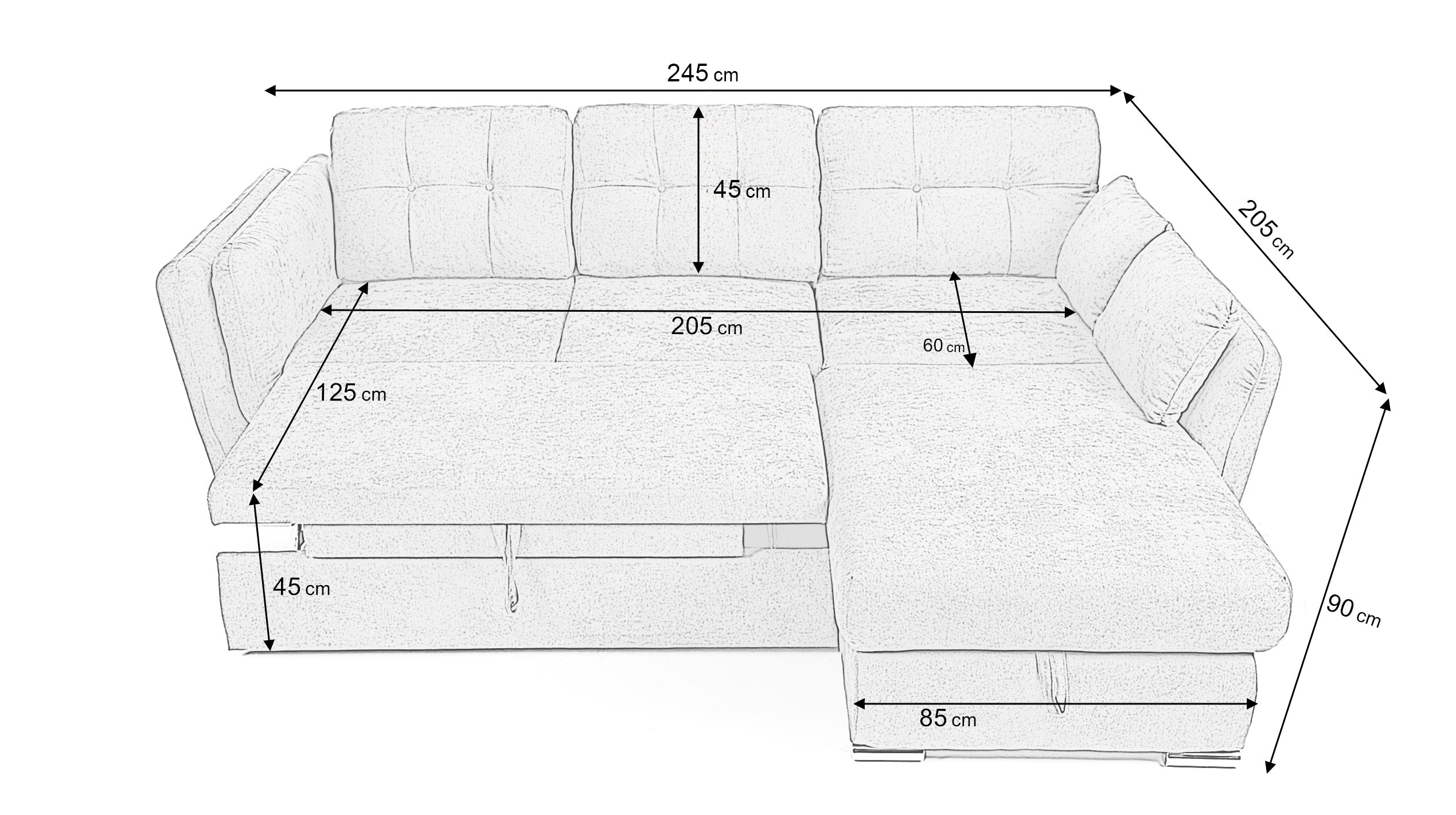 Colțar Extensibil JAZZ, cu ladă depozitare, 245 x 205 x 90 cm Prestige Home