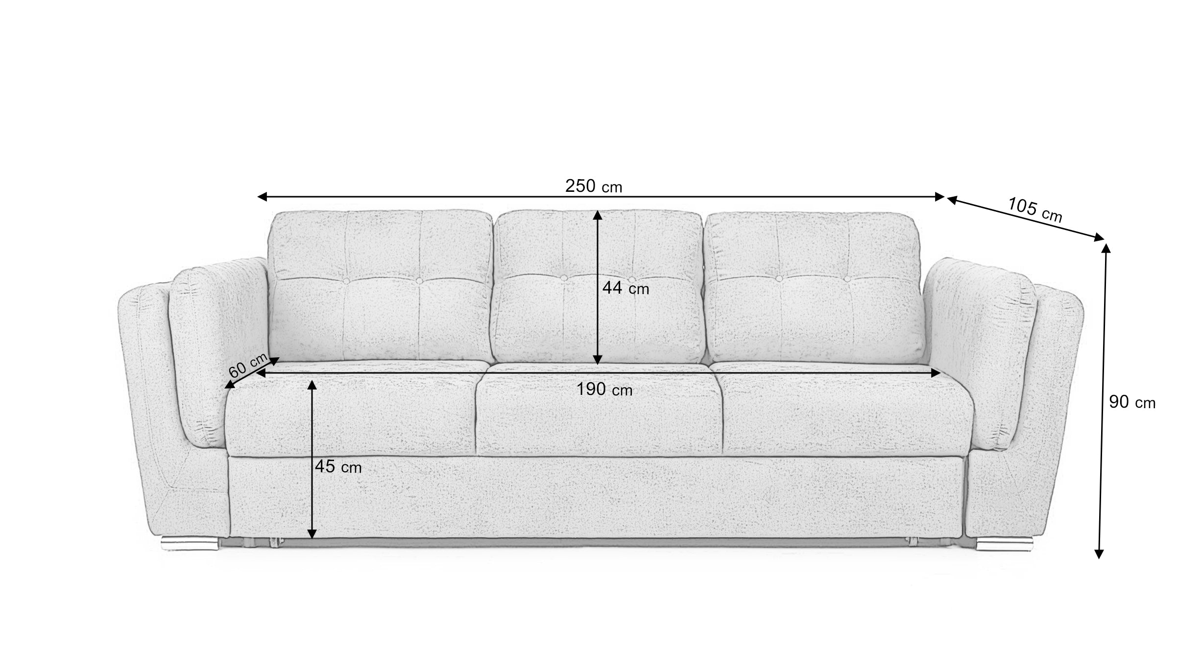 Canapea Extensibilă 3 locuri JAZZ, 250x105x90 cm Prestige Home