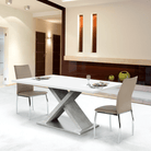 Masă dining, alb HG extra lucios/beton, 160x90 cm, FARNEL Kondela