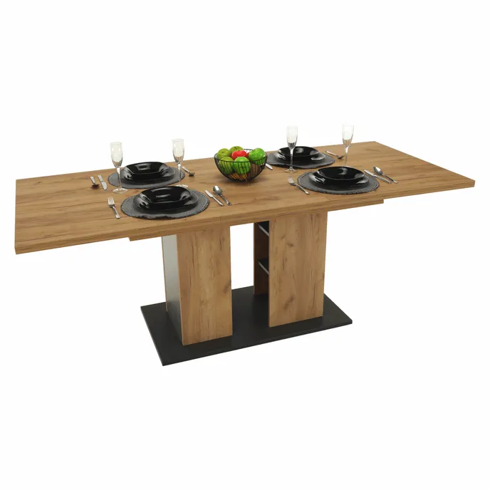 Masă dining, stejar craft auriu / grafit gri, 155-204x86 cm, FIDEL Kondela
