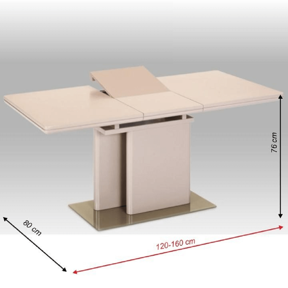 Masă de bucătărie extensibilă, capuccino extra lucios HG, 120-160x80 cm, VIRAT Kondela