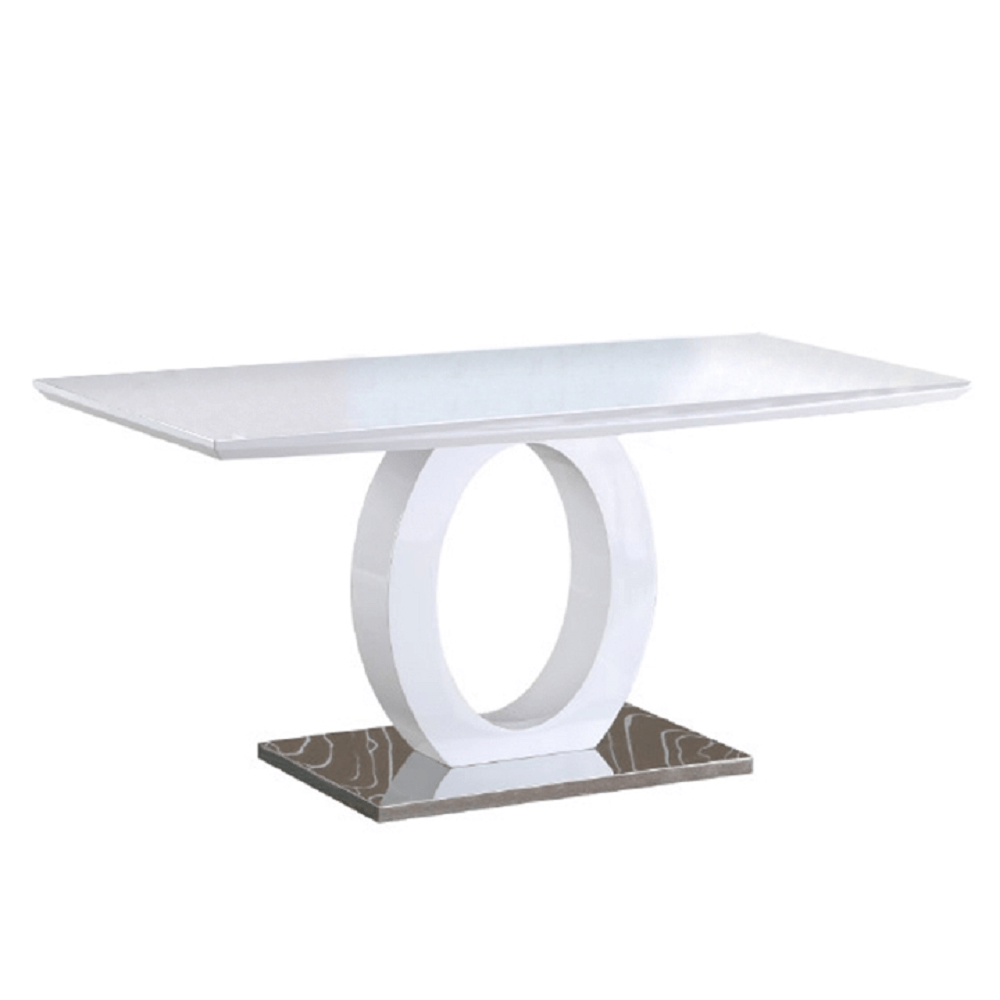 Masă dining, alb extra lucios HG/oţel, 150x80 cm, ZARNI Kondela