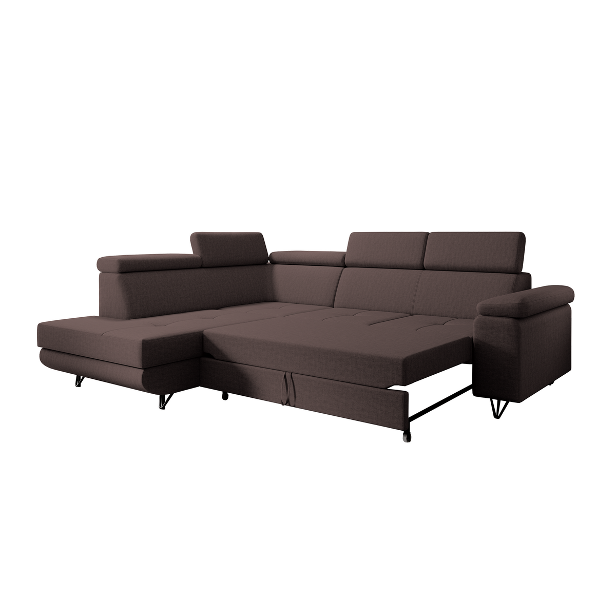 Canapea extensibilă POREC, maro, pe stânga, 250x183x76 cm Kondela