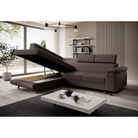 Canapea extensibilă POREC, maro, pe stânga, 250x183x76 cm Kondela
