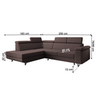 Canapea extensibilă POREC, maro, pe stânga, 250x183x76 cm Kondela