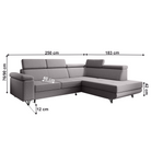 Canapea extensibilă POREC, gri deschis, pe dreapta, 250x183x76 cm Kondela