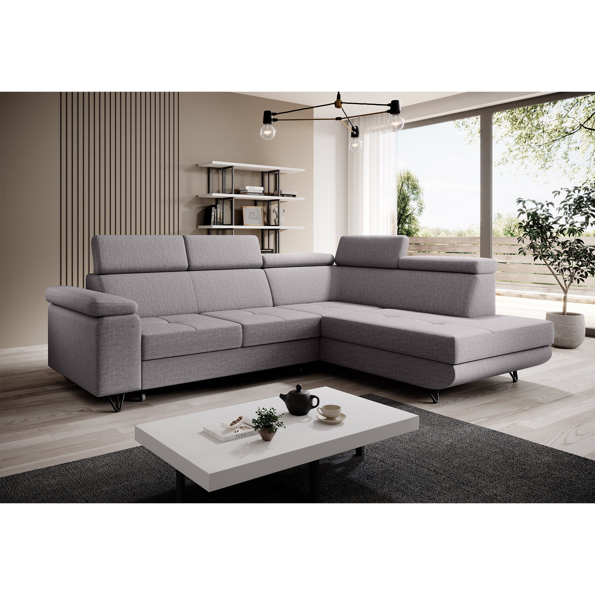 Canapea extensibilă POREC, gri deschis, pe dreapta, 250x183x76 cm Kondela