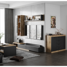 Ansamblu living KALVADOS 2, stejar Tacho/antracit, cu masă TV și raft, 210 cm Kondela