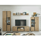 Perete living, stejar artizan / negru, KANODE Kondela
