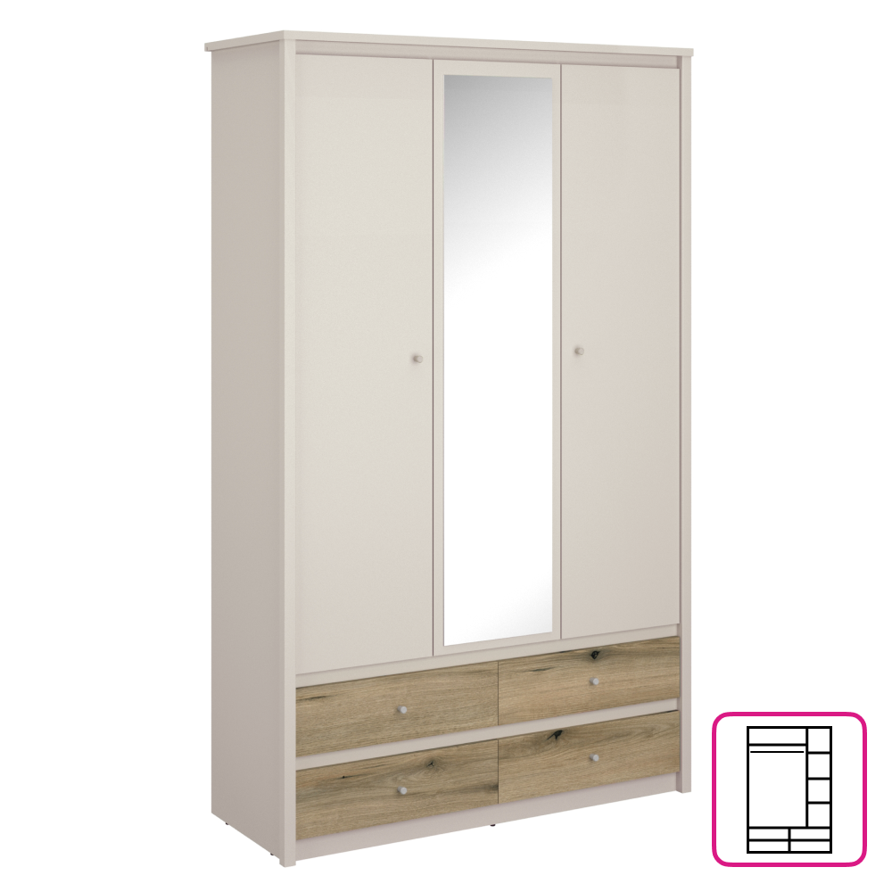 Dulap cu oglindă DOUAI, cașmir/stejar evoke, 127x50.5x210.5 cm Kondela