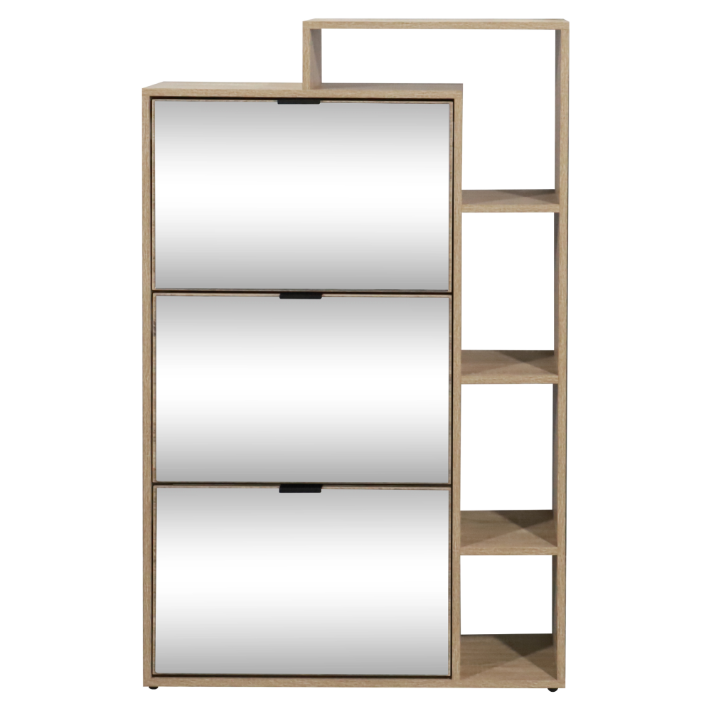 Pantofar basculabil cu trei rânduri cu oglindă PALAMOS TIP 2, stejar sonoma, 80x24x130 cm Kondela