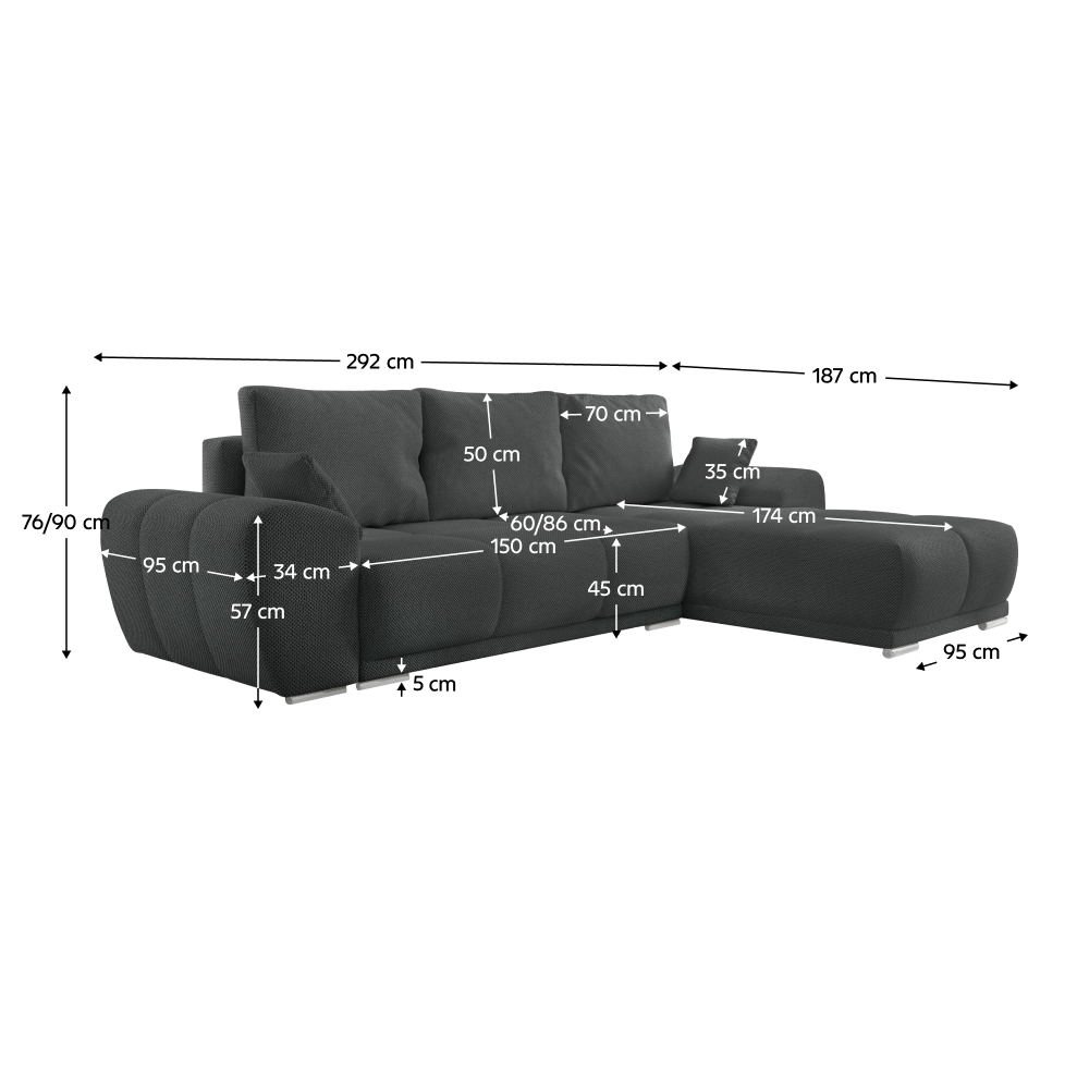 Set canapea universală AVEIRO, gri închis, țesătură Curio 97, 292x187x76 cm Kondela