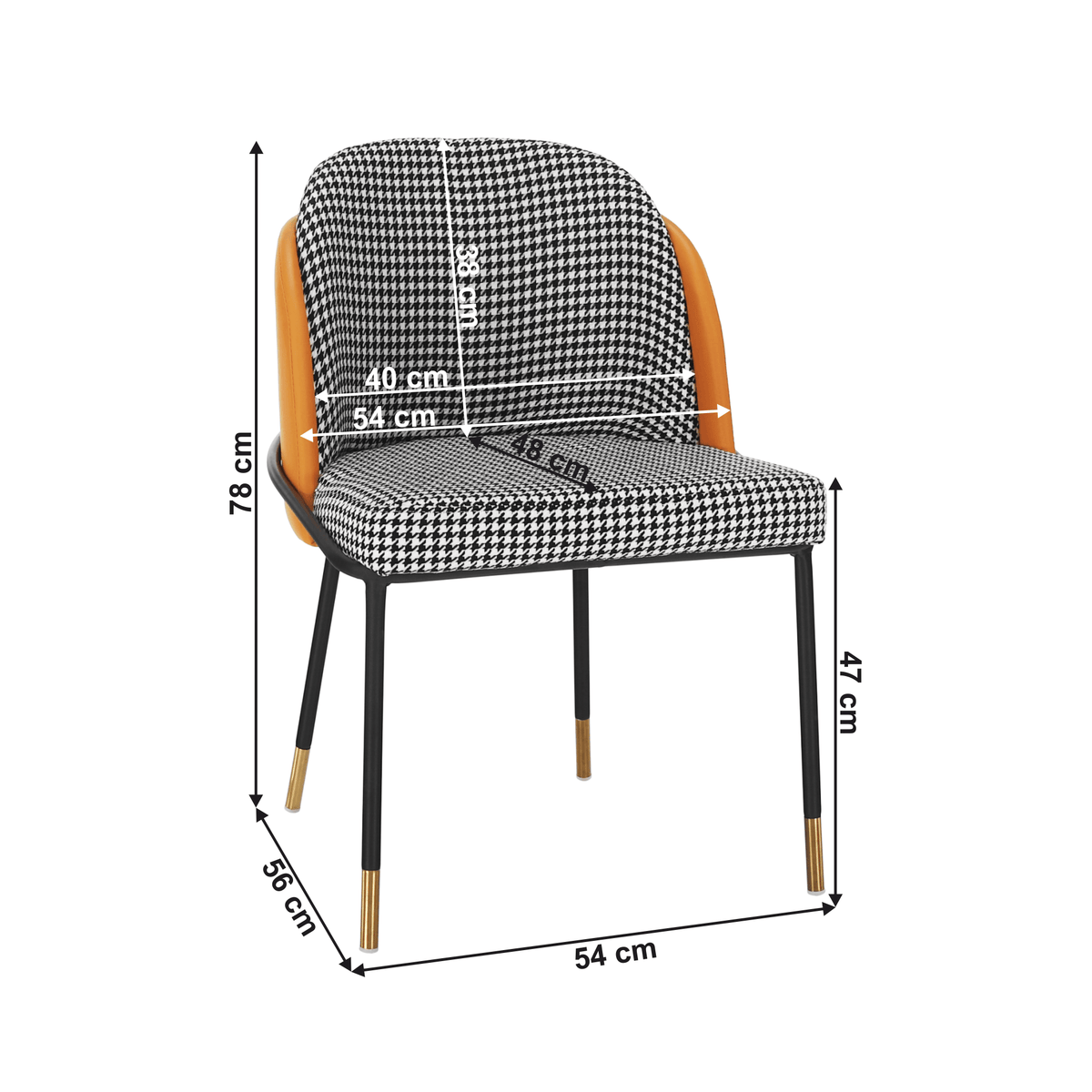 Scaun de luat masa, alb-negru / piele ecologică camel, 54x56x78 cm Kondela