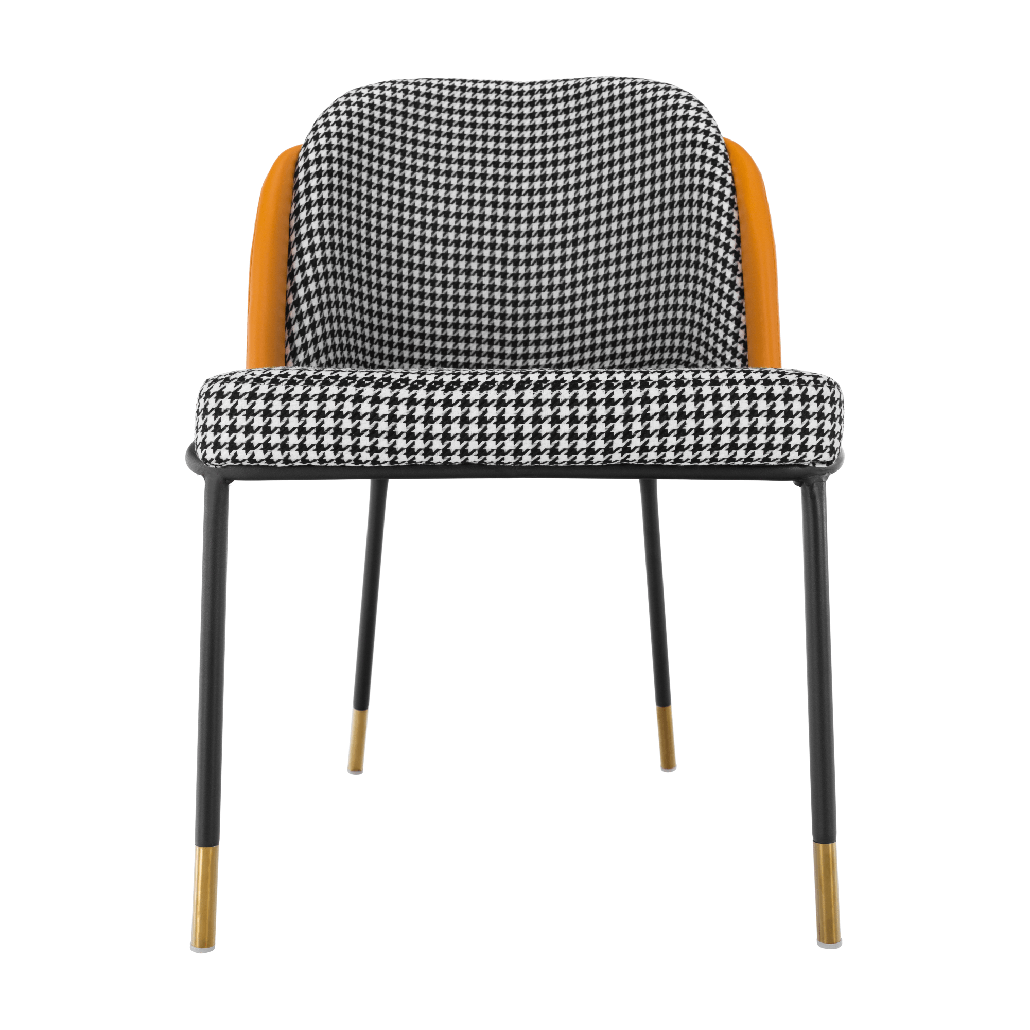 Scaun de luat masa, alb-negru / piele ecologică camel, 54x56x78 cm Kondela