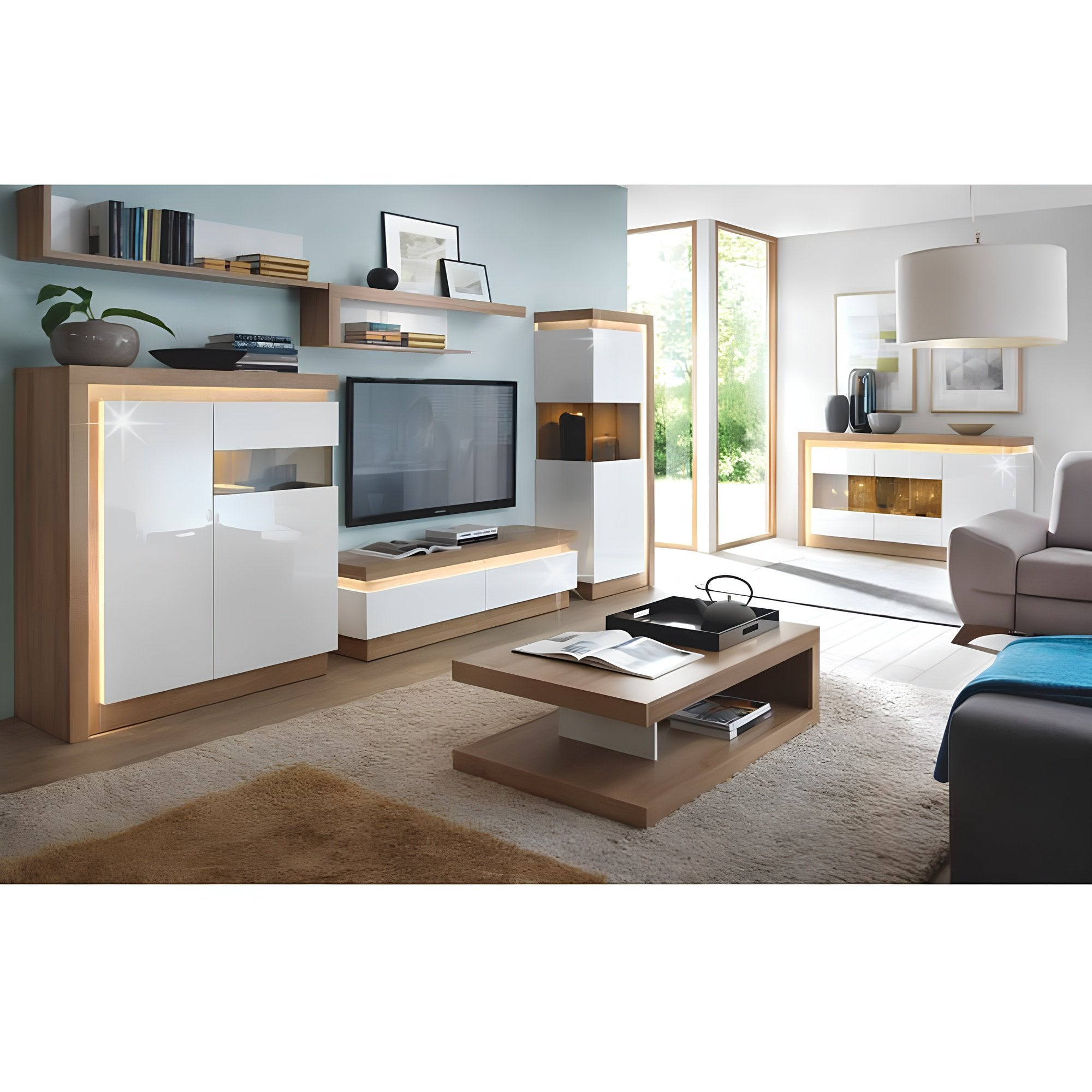 Comodă LEONARDO LYOK02, stejar riviera/alb, cu iluminare LED, 158 cm Kondela