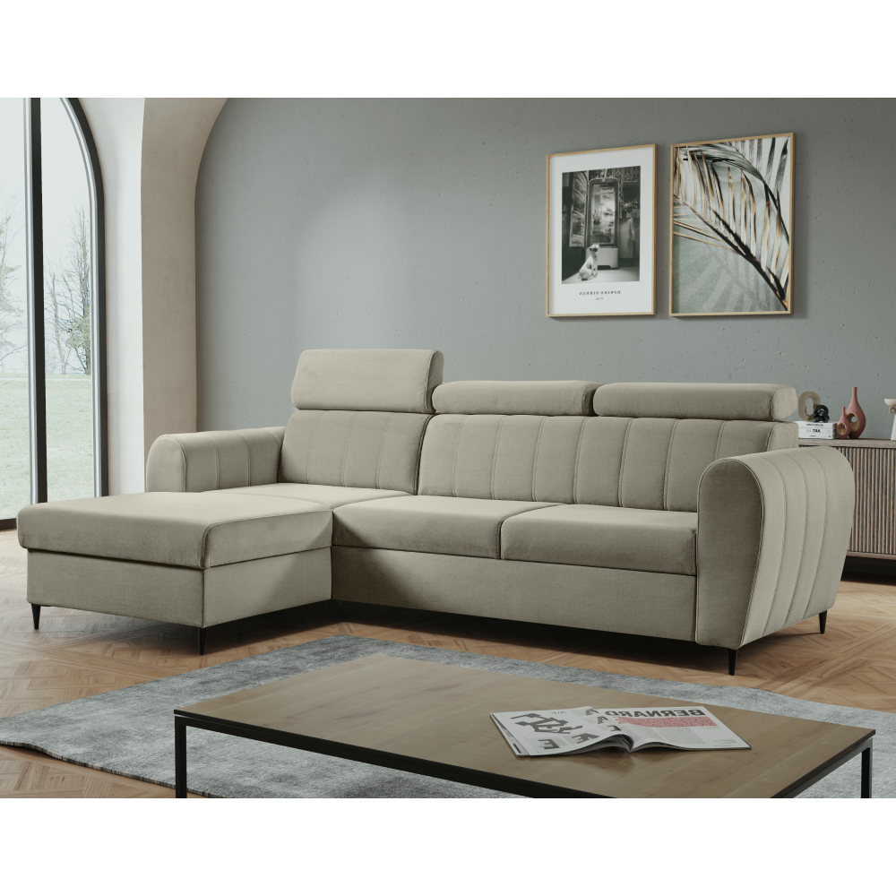 Canapea extensibilă AVILA, bej, pe stânga, 262x175x91 cm Kondela